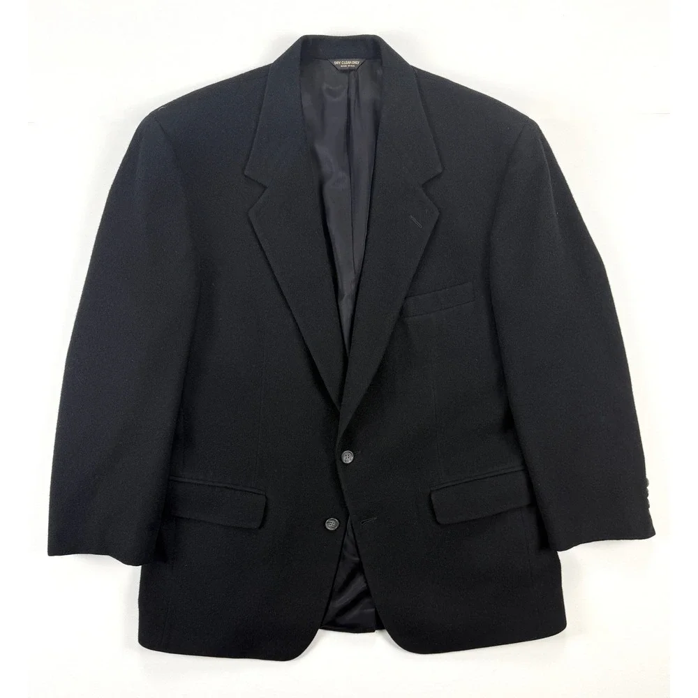 Bill Blass Black Label Blazer Mens 42L Black 100% Camel Hair Vintage Sport Coat